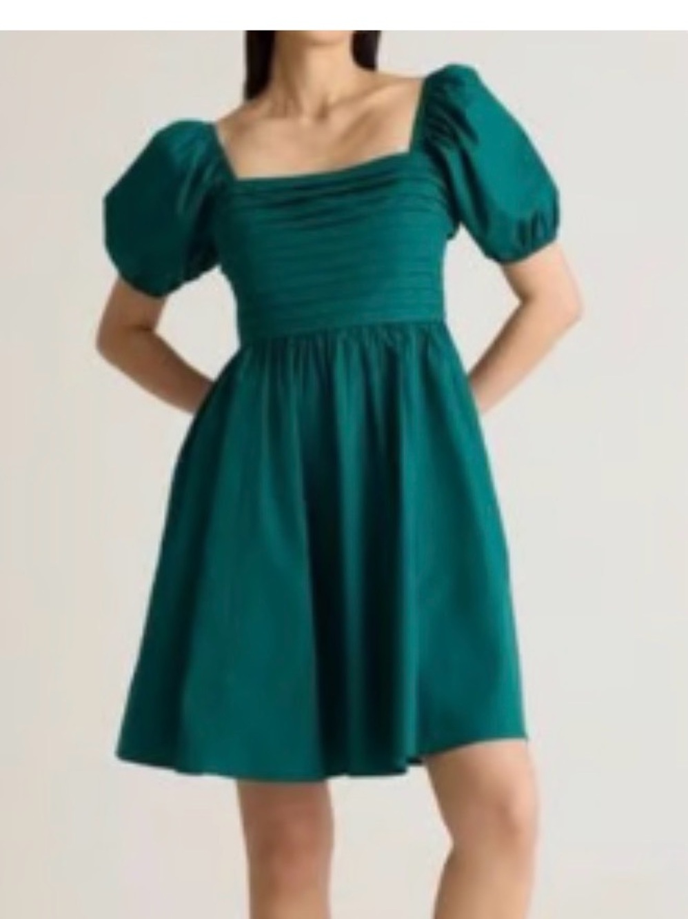 Quince Teal Puff-Sleeve Mini Dress